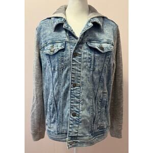 ABERCROMBIE KIDS Denim Jean Jacket Jersey Sleeves Hoodie Sweatshirt Size 13/14